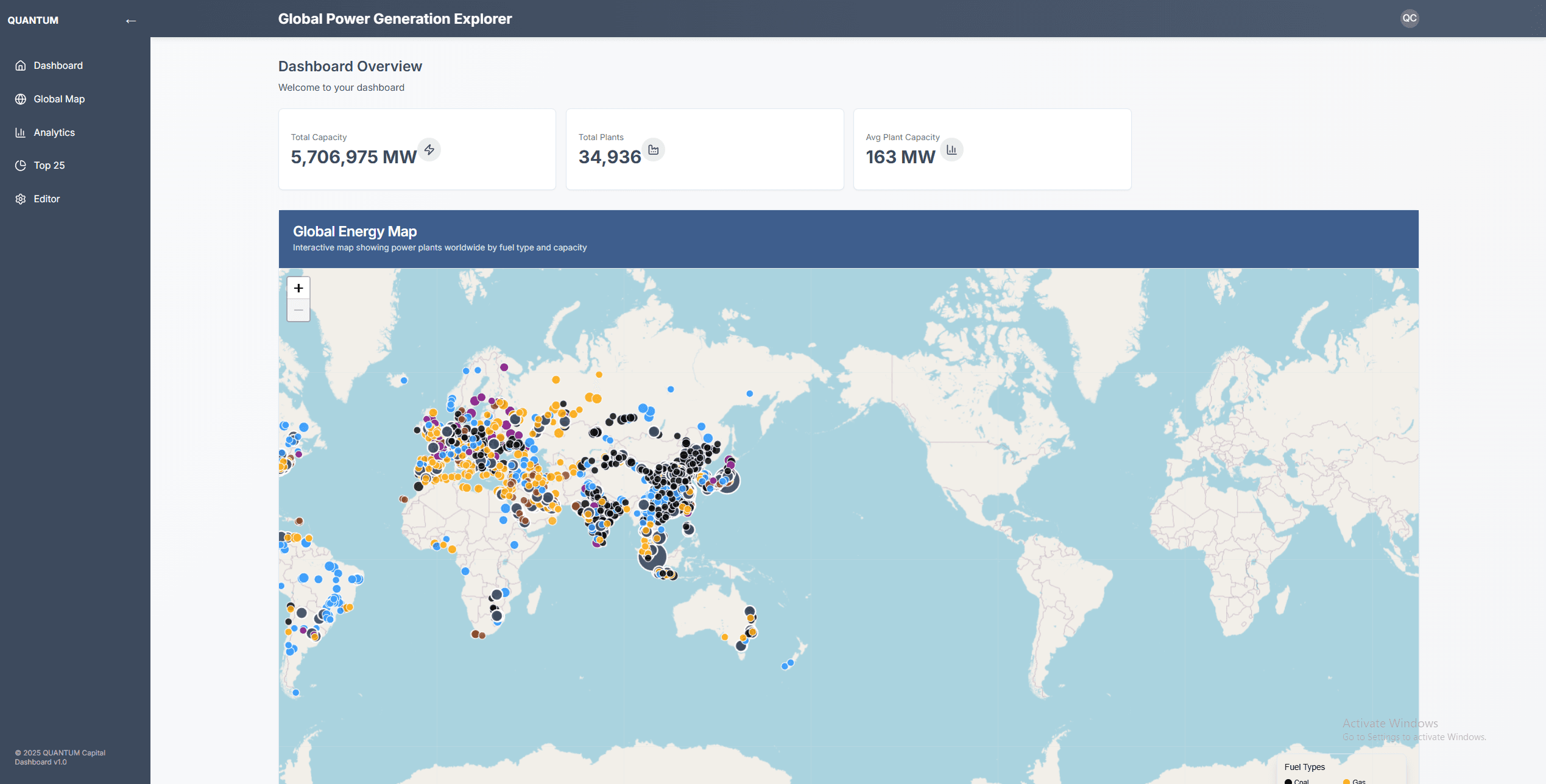 Global Energy Dashboard Main Interface